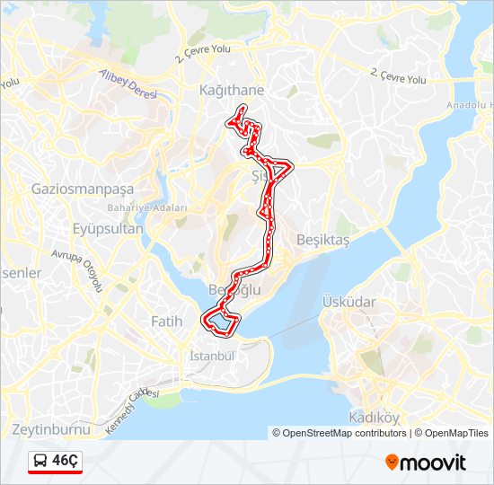 46Ç otobüs Hattı Haritası