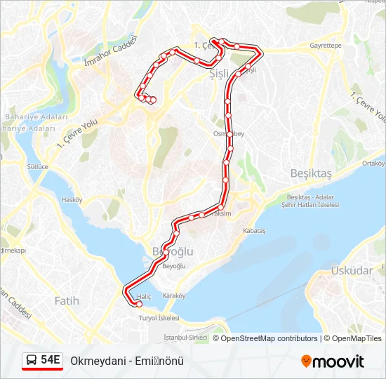 54E Bus Line Map
