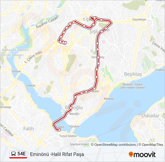 54E otobüs Hattı Haritası