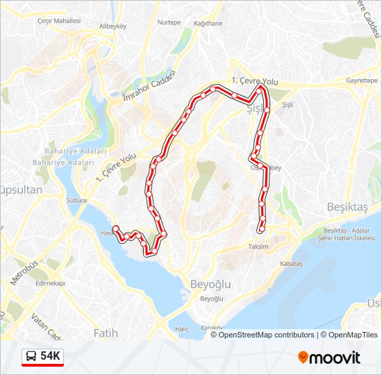 54K otobüs Hattı Haritası