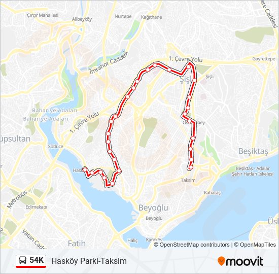 54K otobüs Hattı Haritası