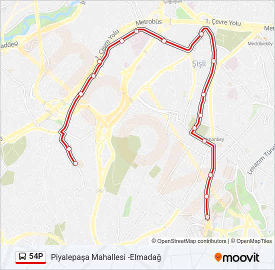 54P Bus Line Map