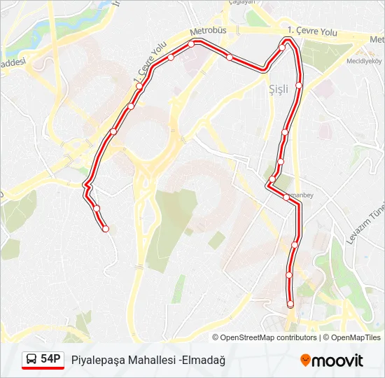 54P Bus Line Map