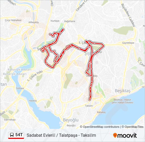 54T Bus Line Map