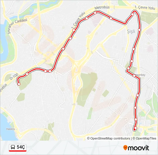 54Ç Bus Line Map