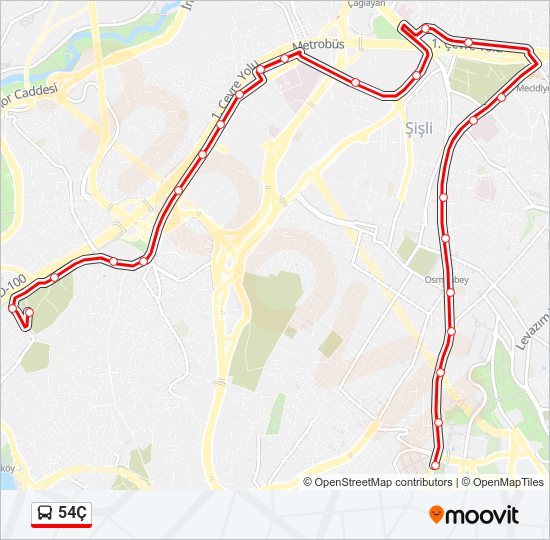 54Ç otobüs Hattı Haritası