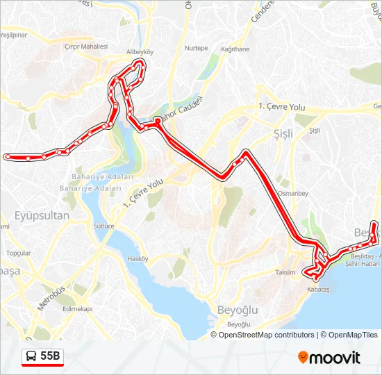 55B otobüs Hattı Haritası
