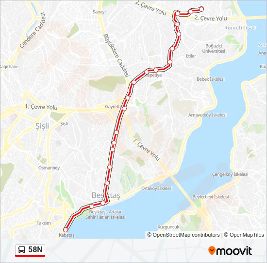 58N Bus Line Map