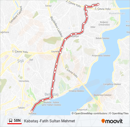 58N bus Line Map