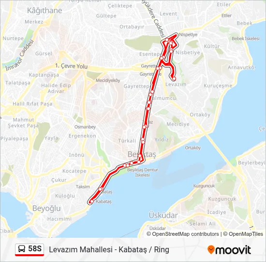 58S Route: Schedules, Stops & Maps - Levazım Mahallesi - Kabataş / Ring ...