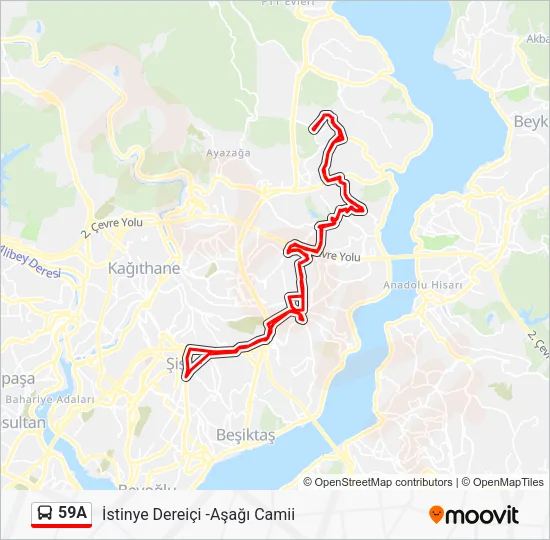 59A otobüs Hattı Haritası