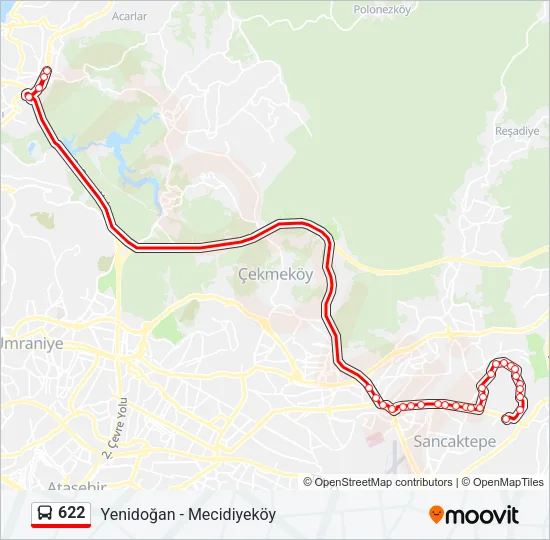 622 otobüs Hattı Haritası
