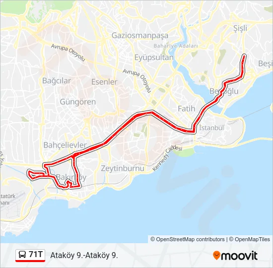 71T Bus Line Map
