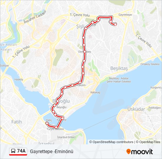 74A bus Line Map