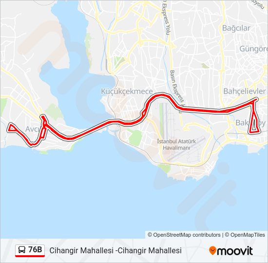 76B otobüs Hattı Haritası