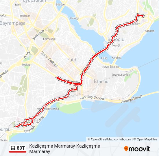 80T otobüs Hattı Haritası