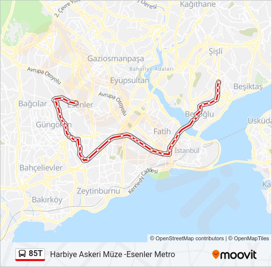 85T otobüs Hattı Haritası