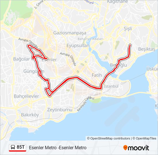 85T otobüs Hattı Haritası