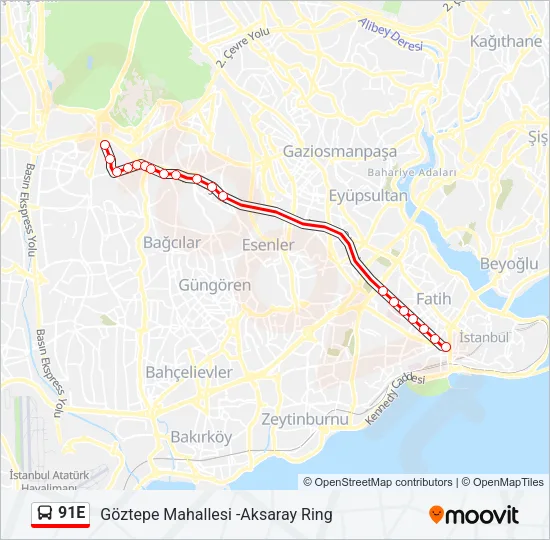 91E Bus Line Map