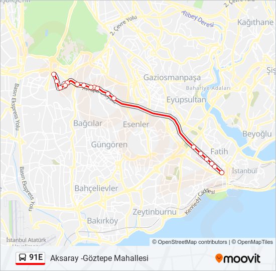 91E bus Line Map