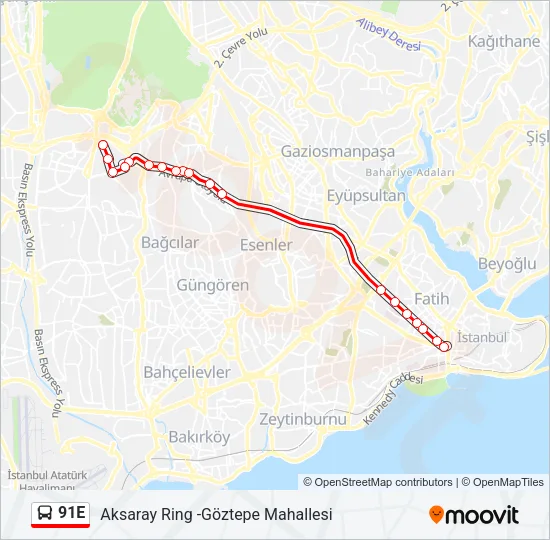 91E Bus Line Map