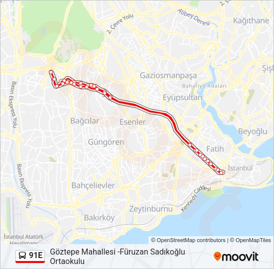 91E Bus Line Map