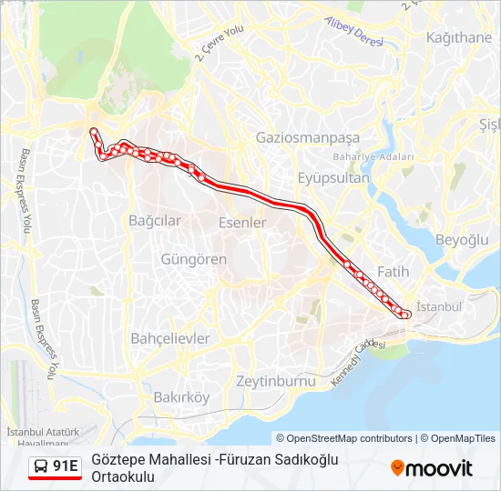 91E Bus Line Map