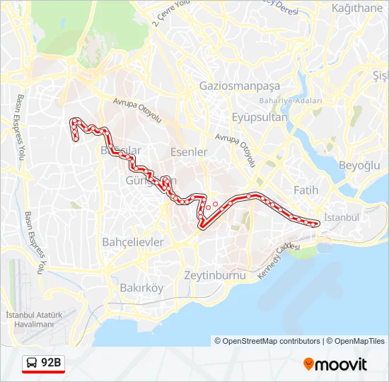 92B Bus Line Map