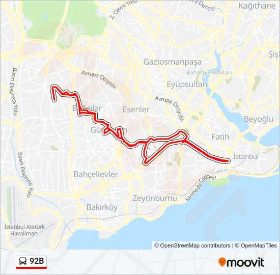 92B Bus Line Map