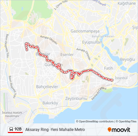 92B bus Line Map