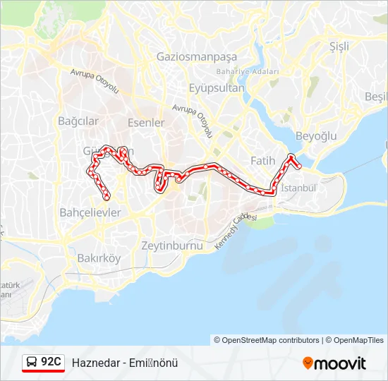 92C Bus Line Map