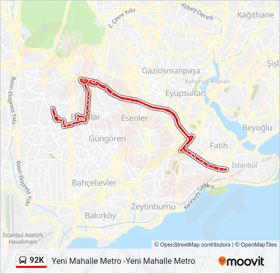 92K Bus Line Map