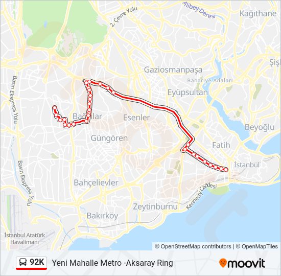 92K bus Line Map