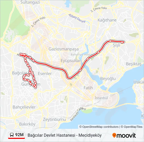 92M Bus Line Map