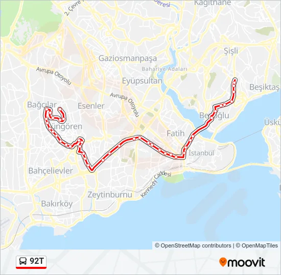 92T Bus Line Map