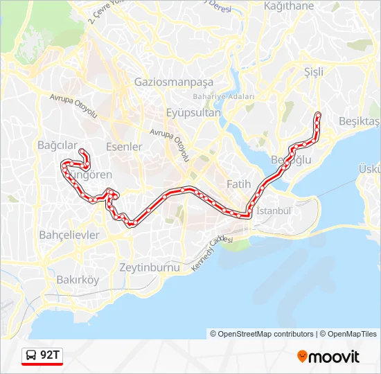 92T Bus Line Map