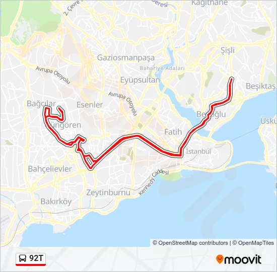 92T Bus Line Map
