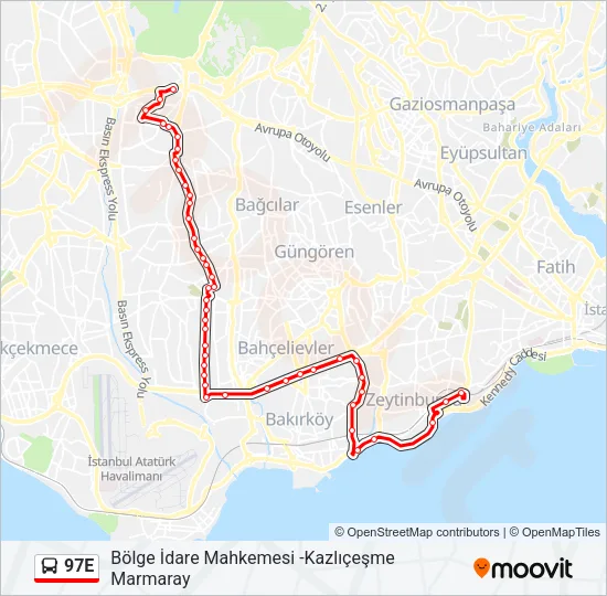 97E Bus Line Map