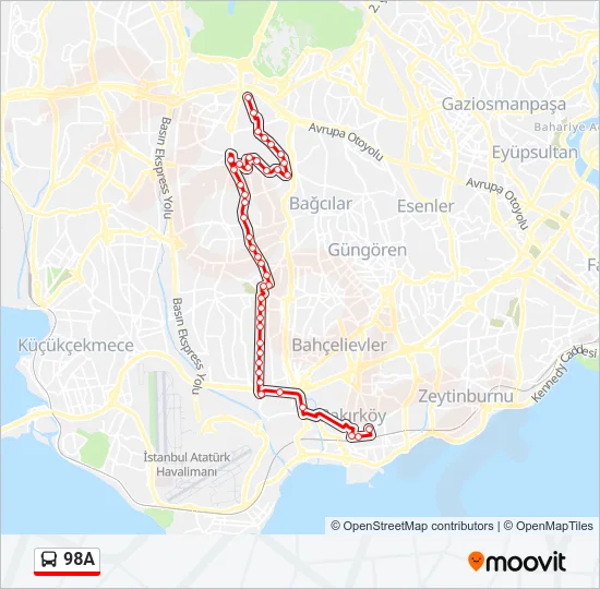98A Bus Line Map