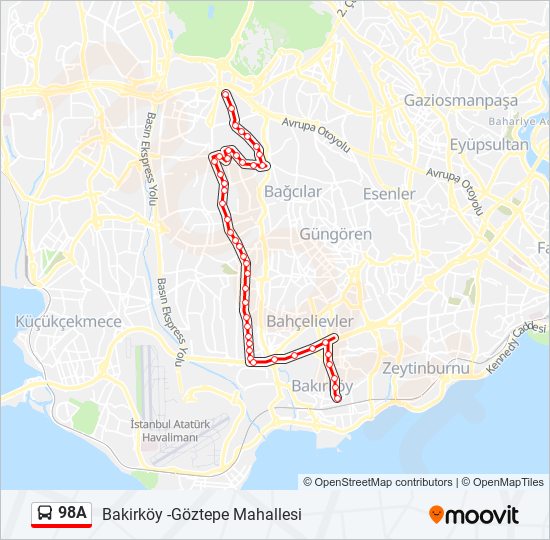 98A bus Line Map