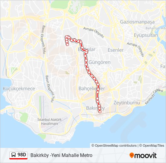 98D bus Line Map