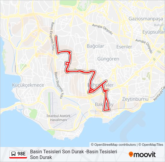 98E bus Line Map