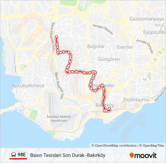 98E Bus Line Map