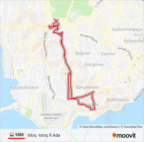98M otobüs Hattı Haritası