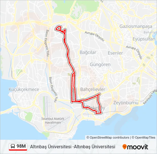 98M otobüs Hattı Haritası