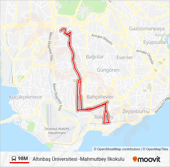 98M otobüs Hattı Haritası