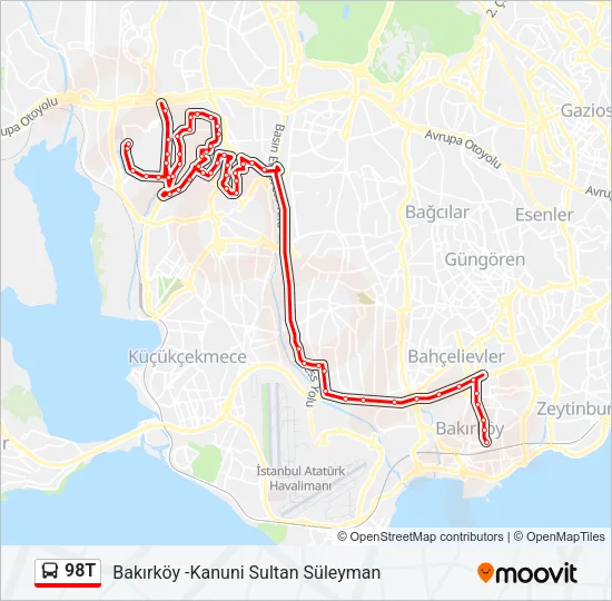 98T Bus Line Map