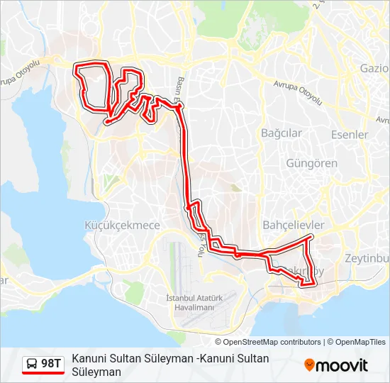 98T Bus Line Map