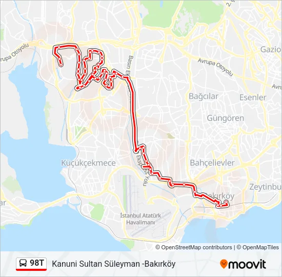 98T Bus Line Map