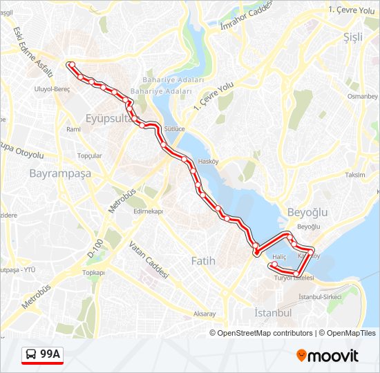 99A otobüs Hattı Haritası